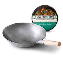 Authentic Hand Hammered Small Wok, 12" Carbon Steel Chinese Pow Wok, Traditional Round Bottom Wok - mammafong