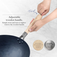 Pre-seasoned 14 inch Hand Hammered ROUND Bottom Carbon Steel Wok Set Starter Kit with Wok Spatula and Bamboo Brush