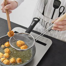 Stainless steel skimmer colander strainer with wooden handle for Frying, Filter Cooking Tool