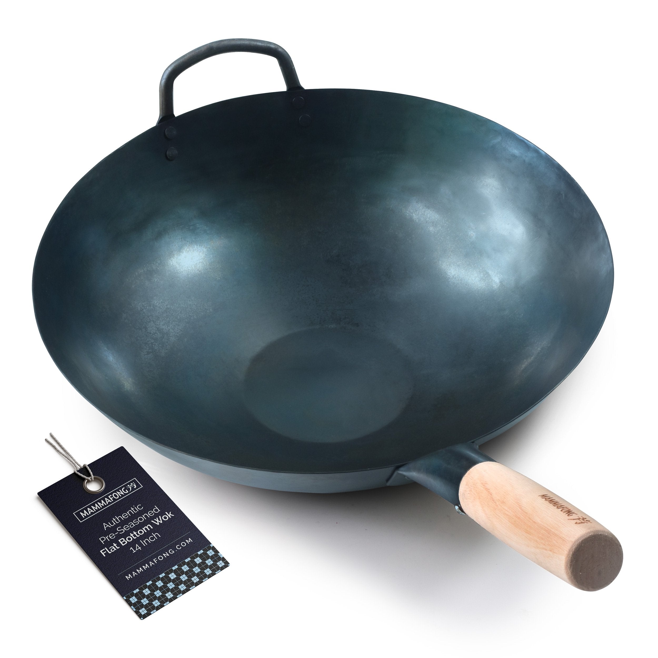 Mammafong Round Bottom Carbon Steel Wok Pan - Authentic Hand Hammered Woks and Stir Fry Pans - 12-Inch Pow Wok for GAS Stoves