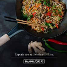 Pre Seasoned Flat Bottom Wok, 14" Blue Carbon Steel Chinese Pow Wok, Traditionally Hand Hammered - mammafong