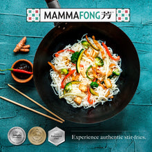 Mammafong Large Flat Bottom 16-inch Traditional Carbon Steel Wok Pan -  Authentic Hand Hammered Woks and Stir Fry Pans - Pow Wok with no chemical