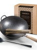 Authentic 14 inch Hand Hammered ROUND Bottom Carbon Steel Wok Set Starter Kit with Wok Spatula and Bamboo Brush