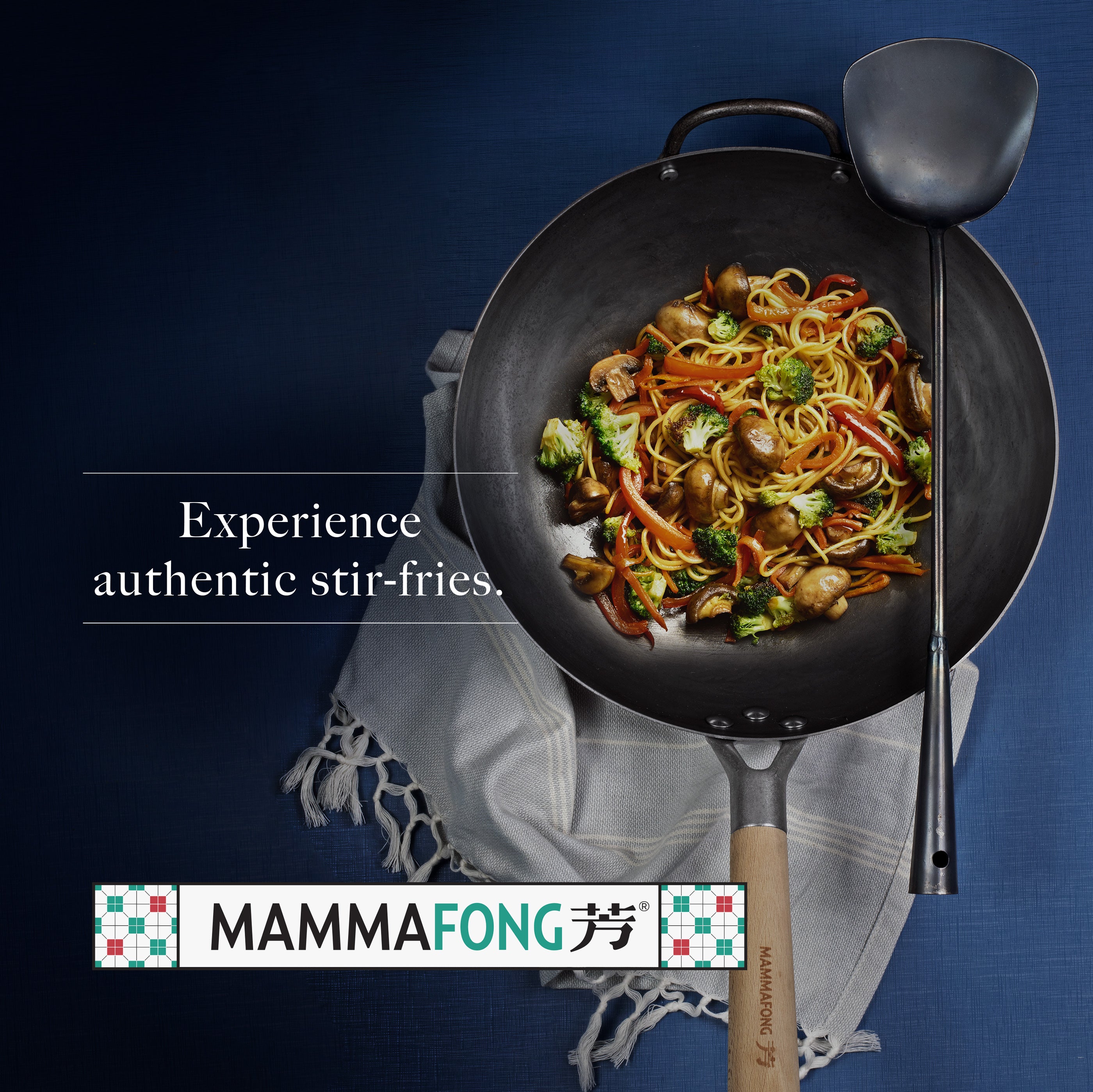 Mammafong Traditional Hand Hammered Pre-Seasoned Carbon Steel Wok Set - Thumbnail 4