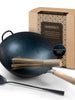 Pre-seasoned 14 inch Hand Hammered ROUND Bottom Carbon Steel Wok Set Starter Kit with Wok Spatula and Bamboo Brush