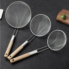 Stainless steel skimmer colander strainer with wooden handle for Frying, Filter Cooking Tool